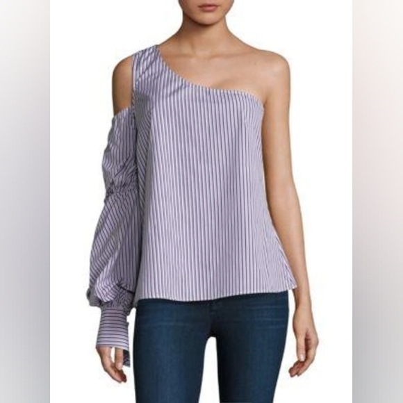 Petersyn Lara One-shoulder Stripe Top In White Purple - Picture 3 of 4
